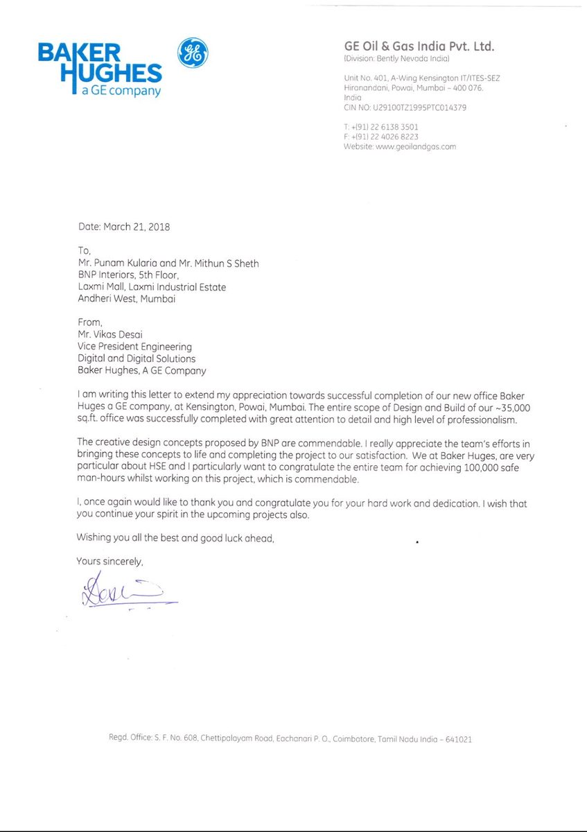 Baker Hughes (GE) - 100k Safe Man-Hours Award