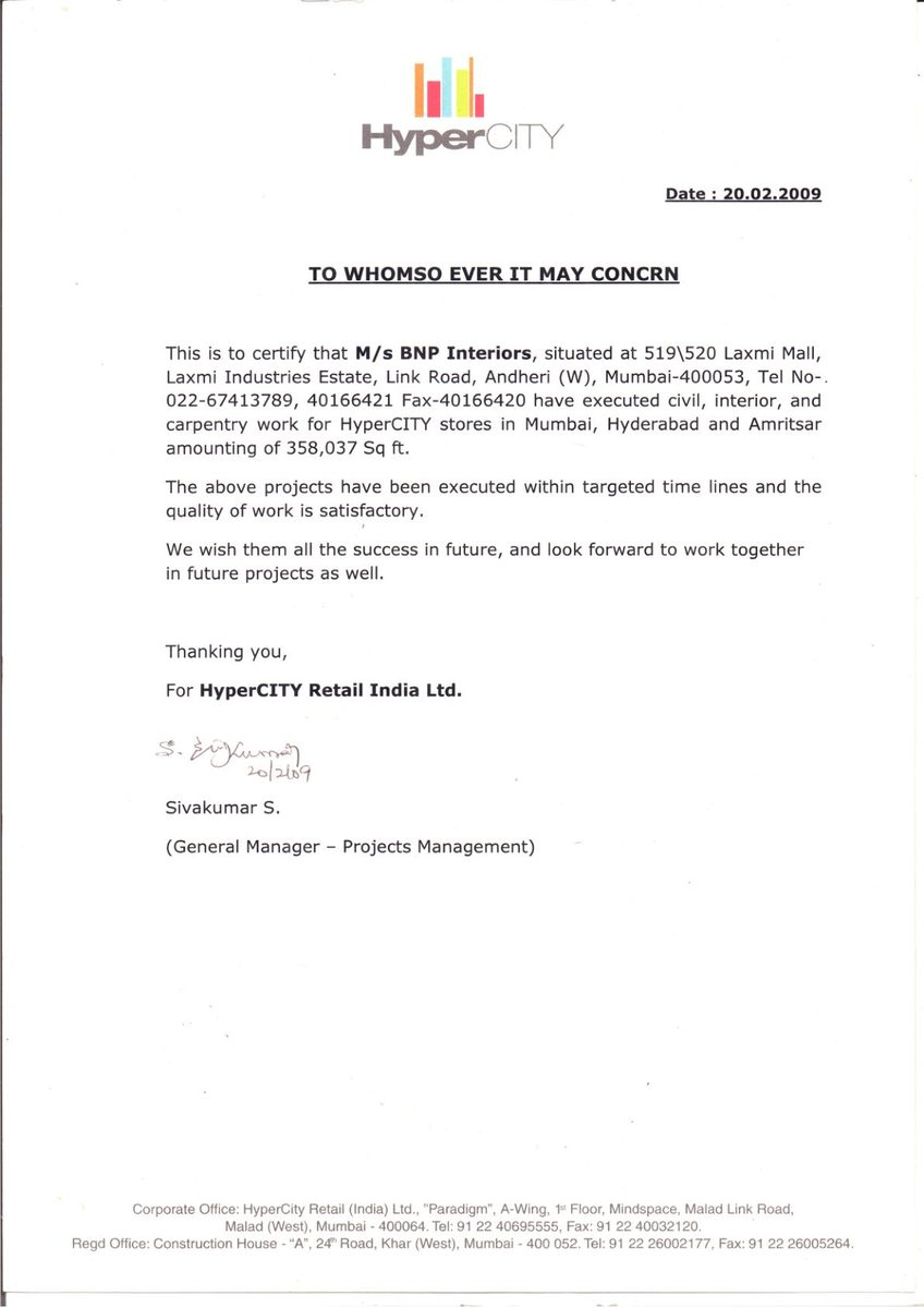 HyperCITY Retail - Completion Certificate